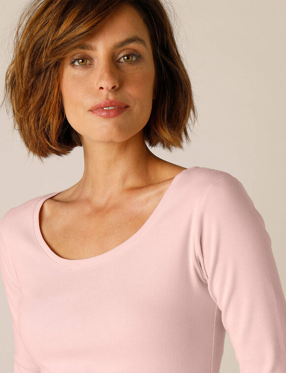 T-shirt uni manches longues en coton biologique(**) (rose poudré) T-shirt uni manches longues en coton biologique(**) (rose poudré)